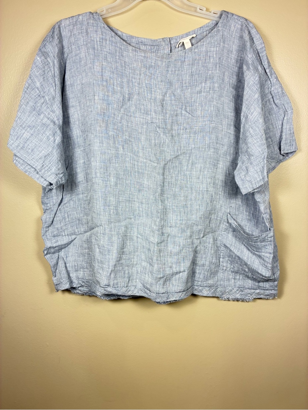 Eileen Fisher Organic Linen Blue Yarn Dyed Chambray Blouse - Picture 3 of 11